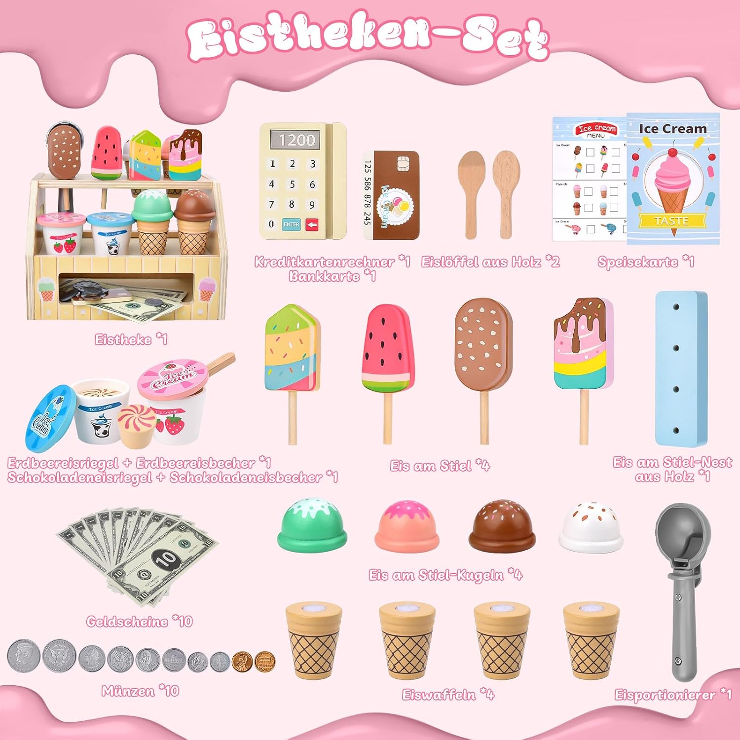 Thumbnail 1 de Qufby Eisdiele aus Holz 46‑teilig