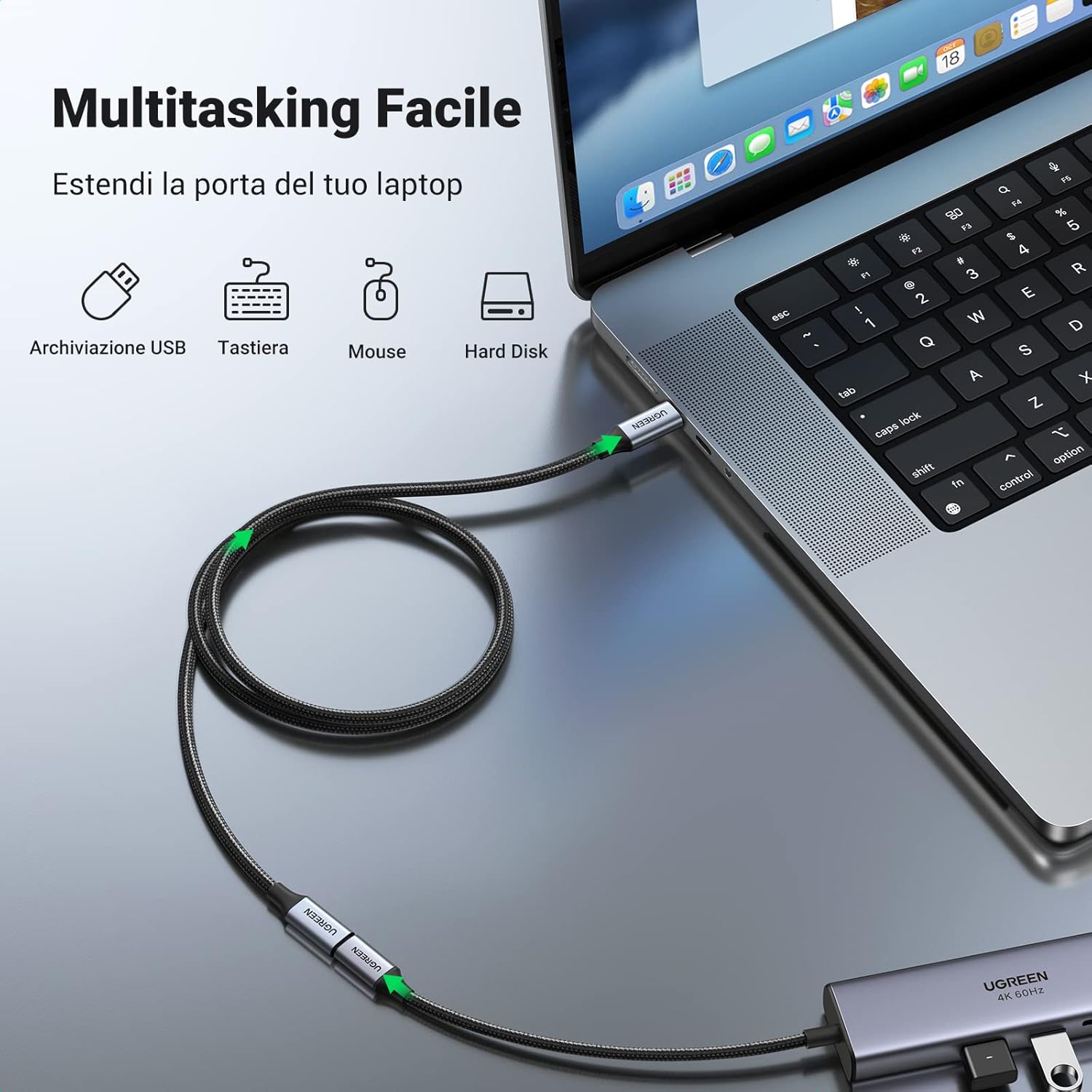 Thumbnail 6 de UGREEN Cavo USB-C maschio-femmina per video 4K@60Hz, 10Gbps e ricarica 100W (Type C) da 1 m, grigio