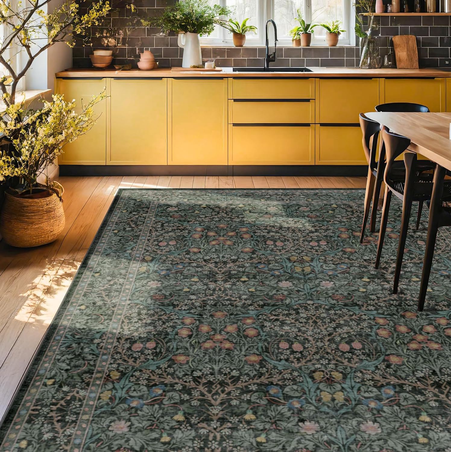 Thumbnail 2 de Hazo Haus Large Living Room Rug - Vintage Floral Green (8 x 12)