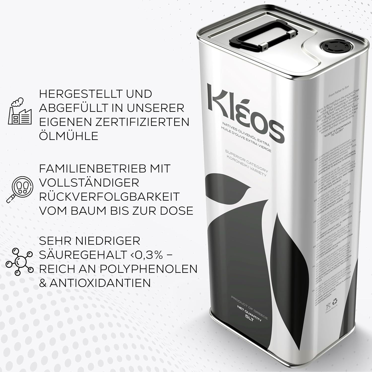 Detalle de Kleos Extra Natives Olivenöl 5 l 🫒