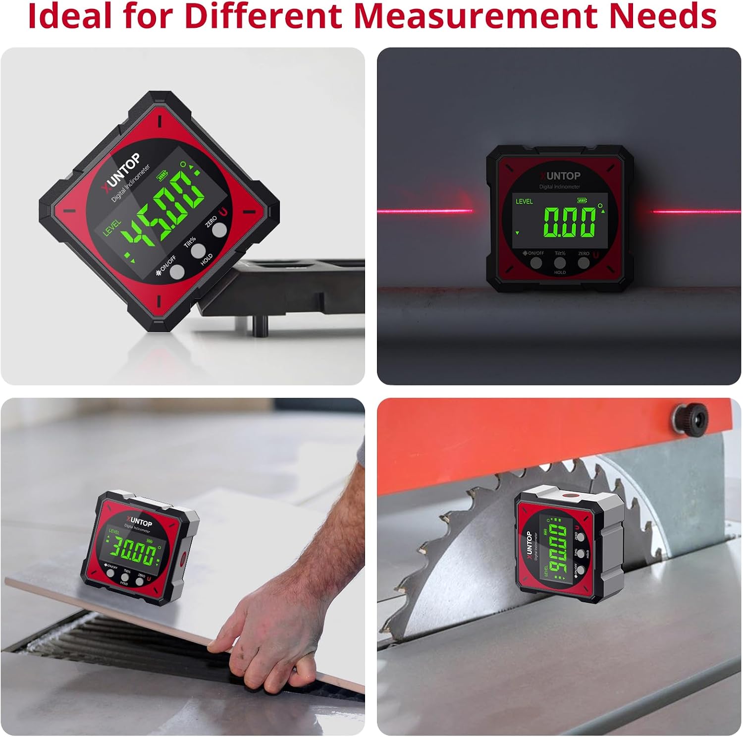 Thumbnail 6 de XUNTOP XOP007 digitale inclinometer met laser, 4 magnetische zijden en USB-C