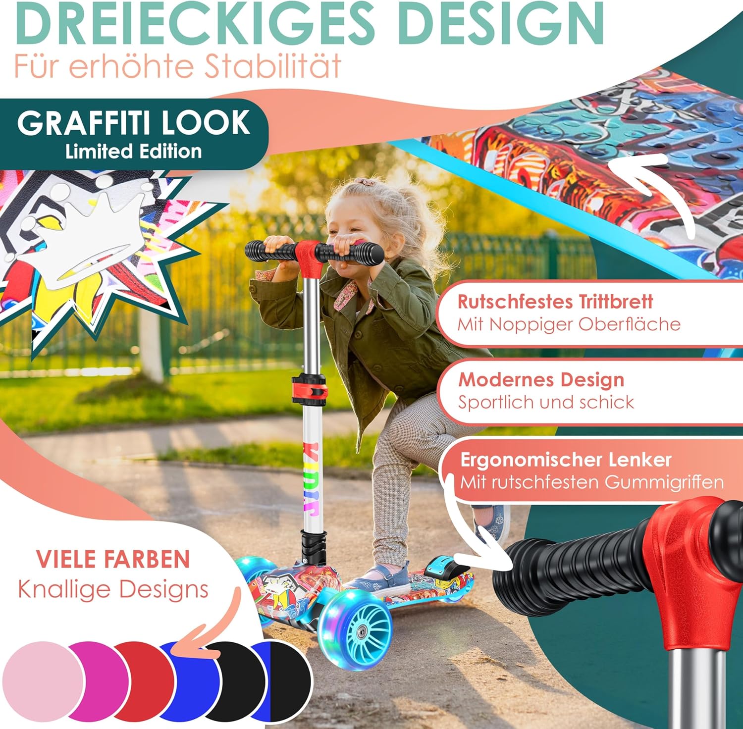 Thumbnail 2 de KIDIZ X-Pro2 Dreiradscooter für Kinder (3–12 Jahre) mit faltbarem Design, PU LED-Rädern und höhenverstellbarem Lenker