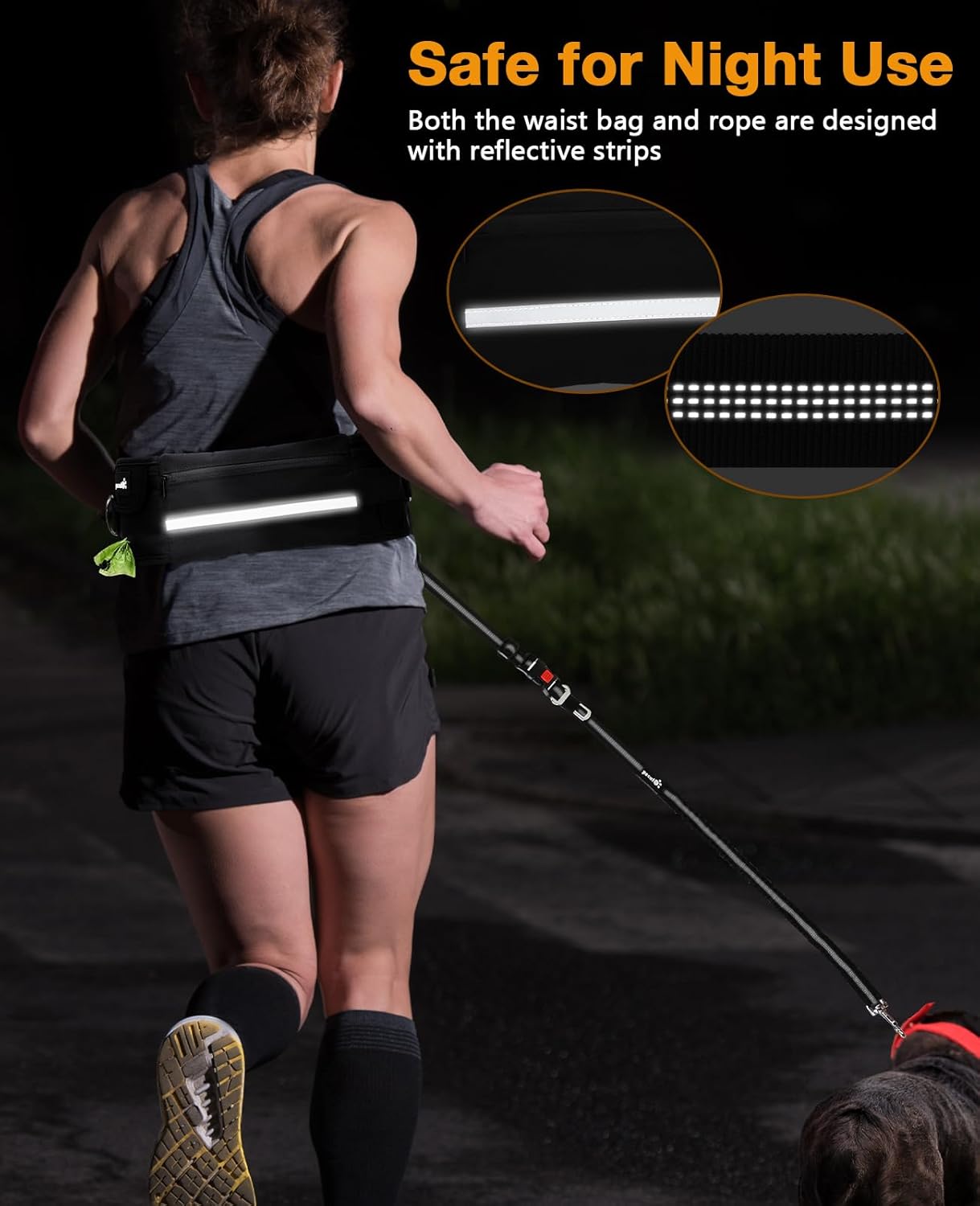 Thumbnail 3 de Pecute Hands Free Dog Leash with Adjustable Waist Belt and Water Pouch (Black)