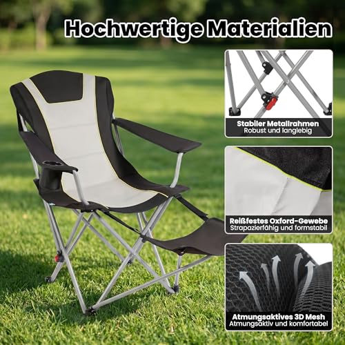 Detalle 2 de Homecall 2-in-1 Campingstuhl faltbar mit Fußablage – 2 Stück