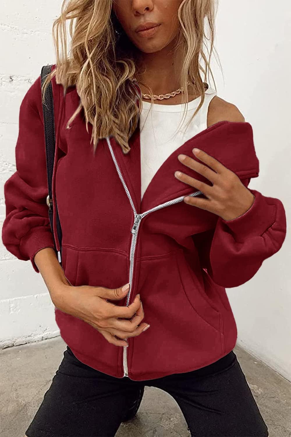 Detalle de PRETTYGARDEN Women’s 2026 Zip-Up Y2K Hoodie Jacket with Pockets (Fleece-Lined)