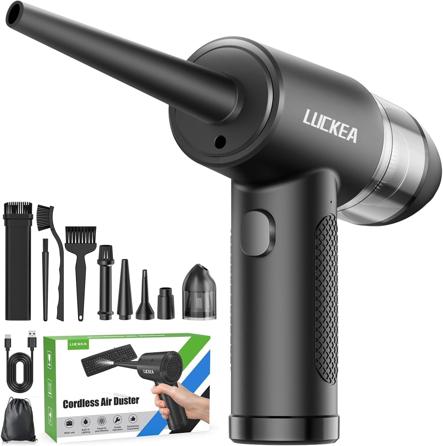 Souffleur Air Comprimé & Souffleur PC sans fil 3 vitesses avec LED et batterie 6000 mAh – mini souffleur PC / voiture