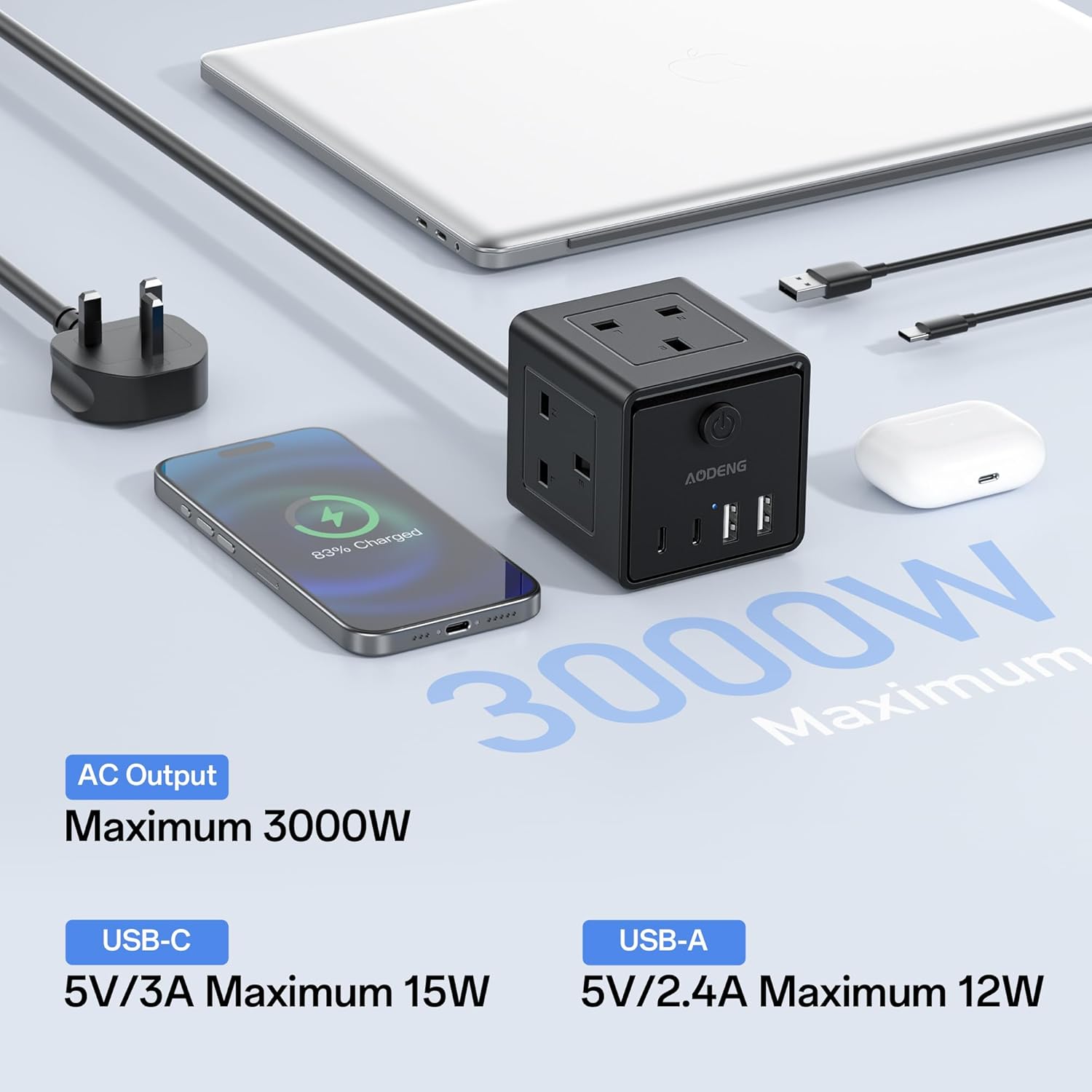 Thumbnail 2 de Extension Lead 3‑Way with 4 USB and 1.5m cable 🔌