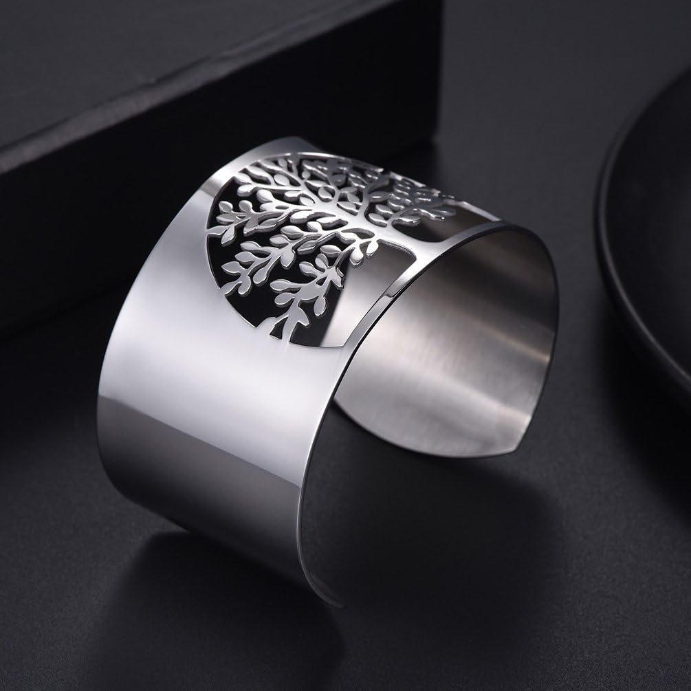 Thumbnail 6 de PROSTEEL anello-bracciale aperto regolabile con incisione Albero della Vita, acciaio inox e placcato oro 18K