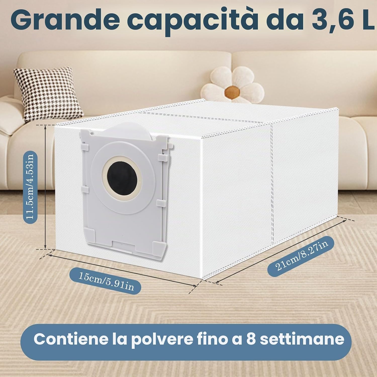 Detalle de Sacchetti per ECOVACS T50 Pro Omni e serie compatibili (10 pezzi, 3L, carbone attivo) – controllo polvere ed odori