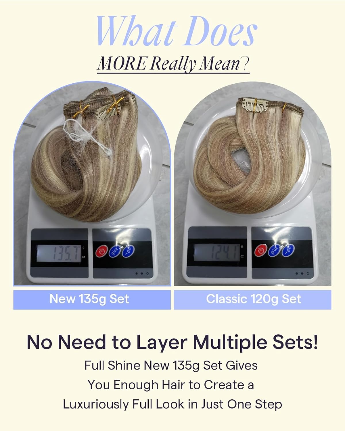 Detalle de Full Shine Thick Clip-In Hair Extensions (Ash Blonde Highlight / Remy Human Hair), 24 Inch 7Pcs