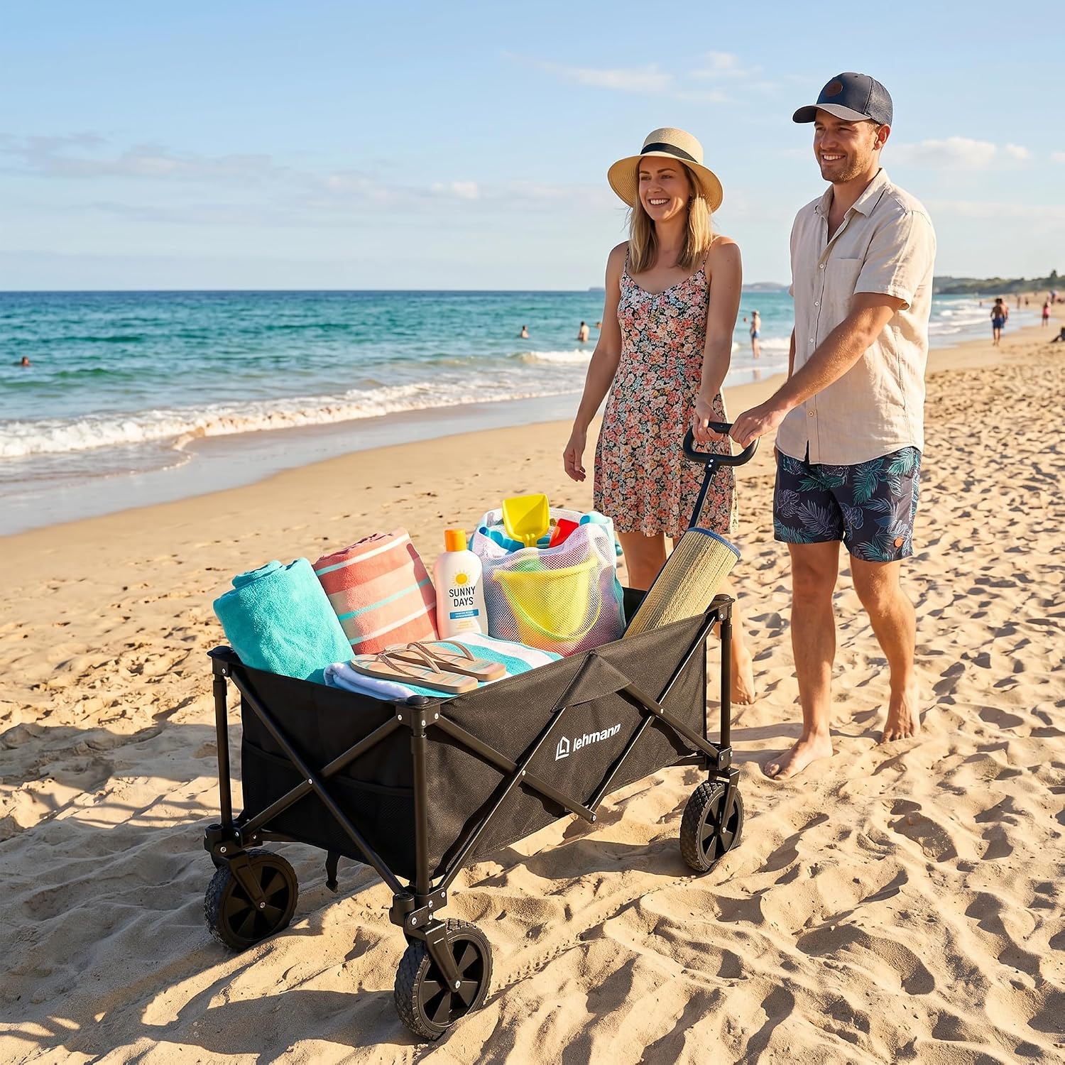Detalle de LEHMANN MOBI Carrello Spiaggia Pieghevole 110L con Ruote Grandi: versatilità per mare, giardino e spesa