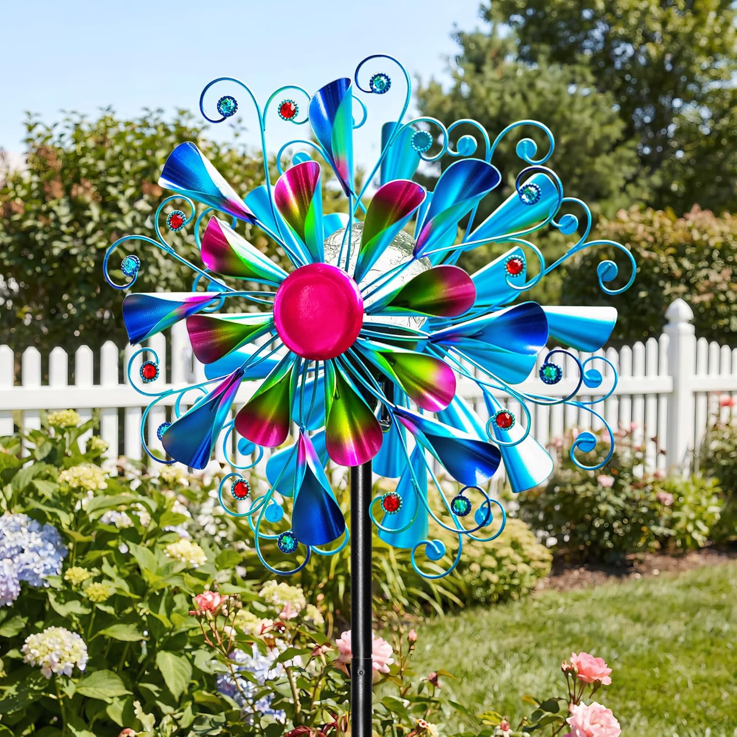 Thumbnail 5 de Solar Wind Spinner Outdoor Metal - Peacock Kinetic Garden Sculpture with Color-Changing LED Lights