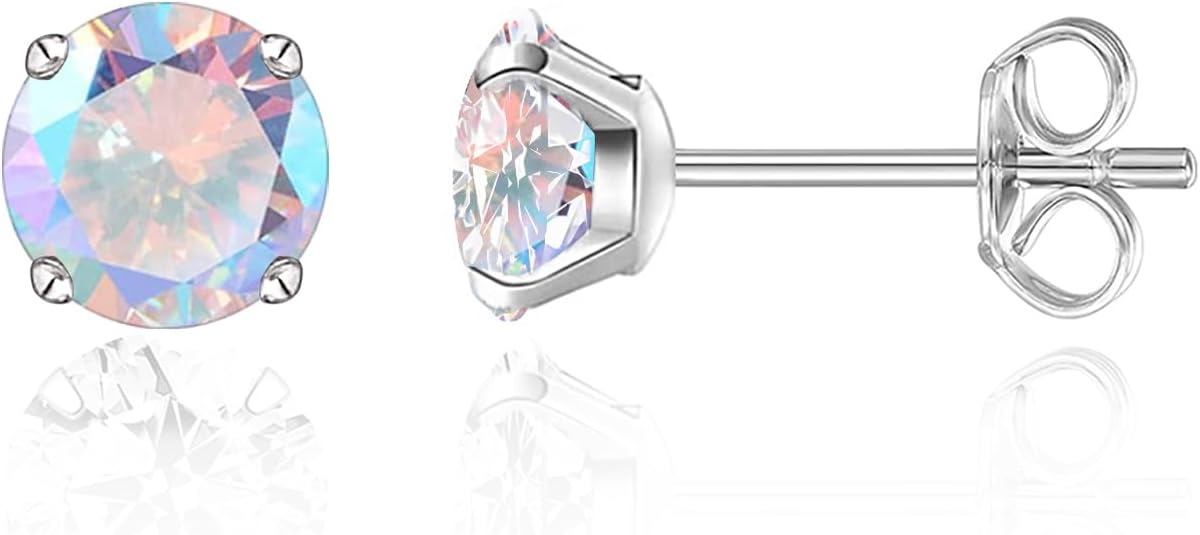 Detalle de Limerence Titan Ohrstecker – G23 Titan, hypoallergen, 5 mm Zirkonia, 0,8 mm Stift, 20G – zeitloses Piercing für Damen & Herren