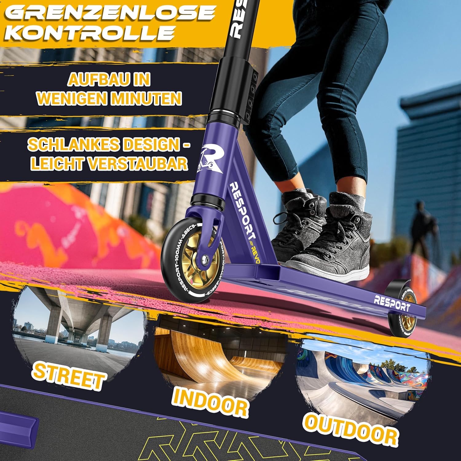 Thumbnail 3 de RE:SPORT Stunt Scooter REVO mit Ständer, 100-mm-PU-Wheels, Y-Bar & ABEC-9 Lager – für Kinder und Erwachsene
