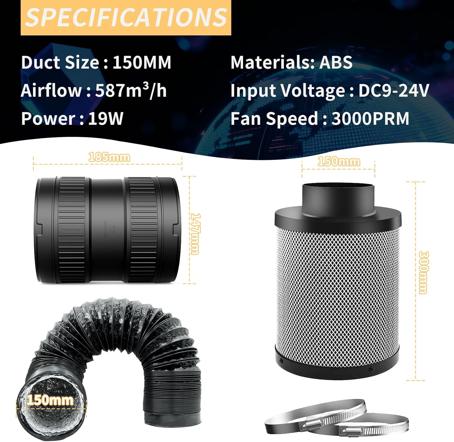 Thumbnail 1 de FanGoFast 150mm Inline-Rohrventilator 587 m³/h