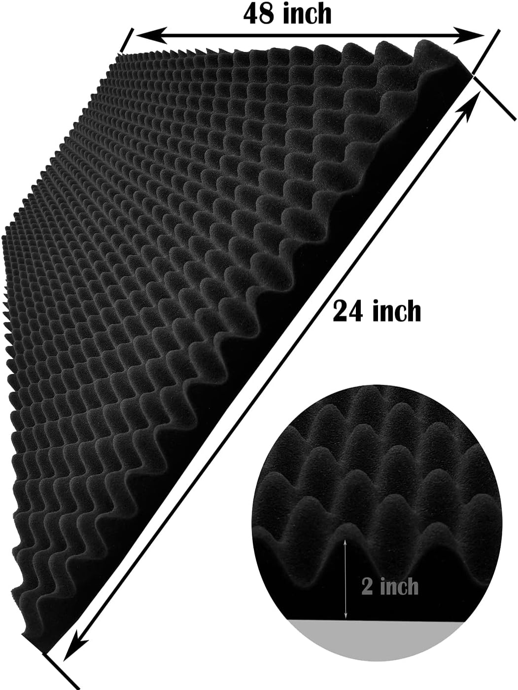 Detalle 2 de Yaolabjer Black Acoustic Foam Panels, 48 x 24 x 2 in Egg-Crate Polyurethane