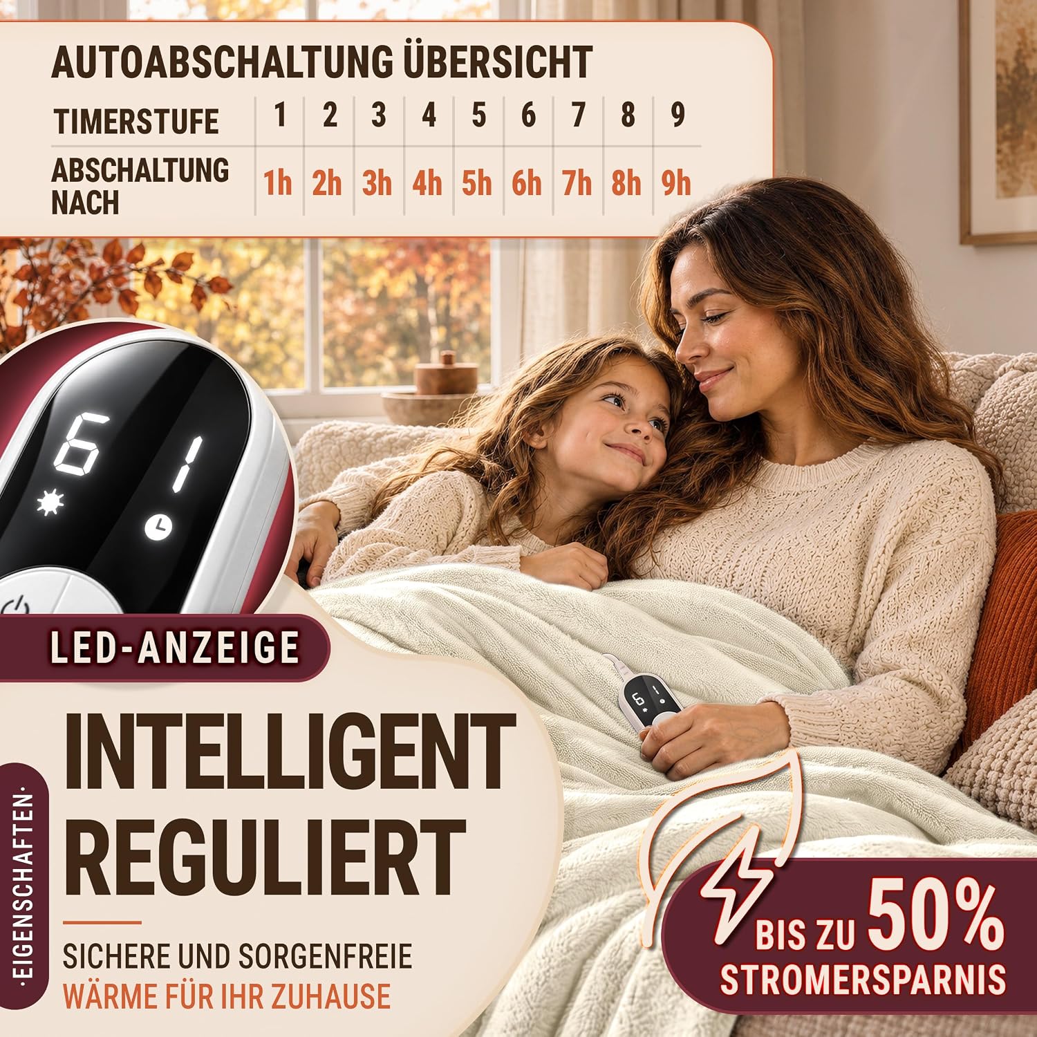 Thumbnail 6 de sinnlein sdgw-56221 elektrische pluchedeken met 9 warmtestanden en timer