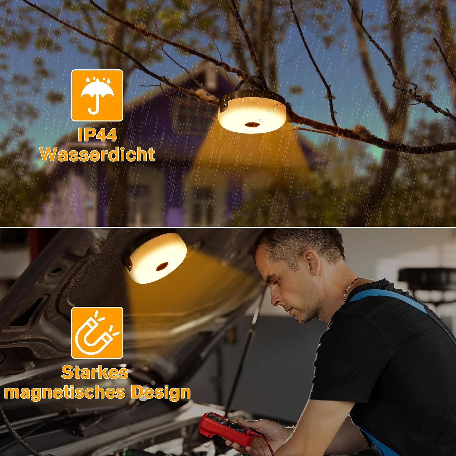 Detalle 2 de Ollny Camping Lichterkette Aufrollbar 10M – 4-in-1 Outdoor-Lichtlösung mit 8 Modi, USB-Akku, Timer und Wasserschutz