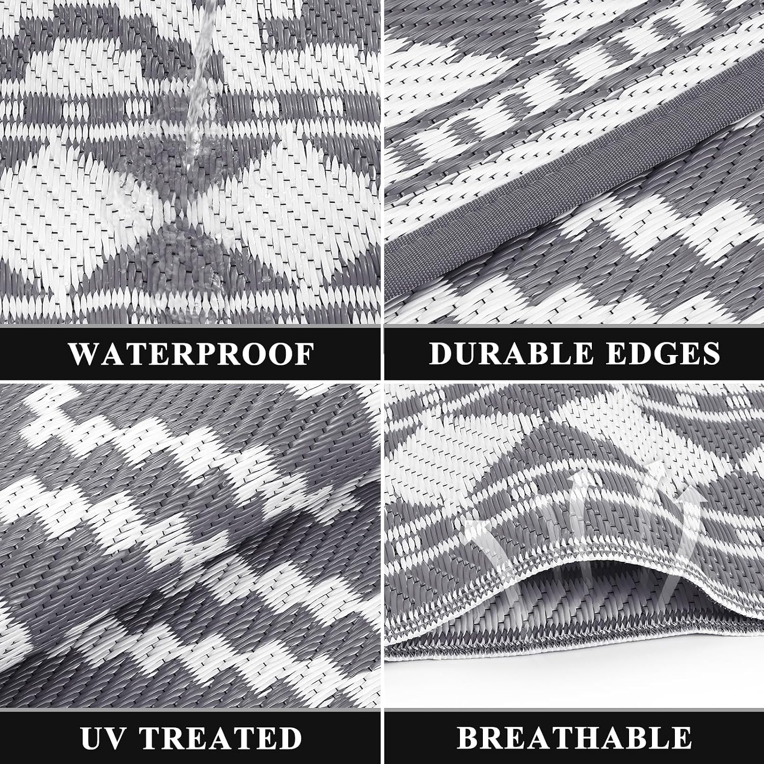 Detalle de Enyhom Groß Außenmatte 180 x 270 cm – Wendbarer, UV-beständiger Outdoor-Teppich aus recyceltem PP
