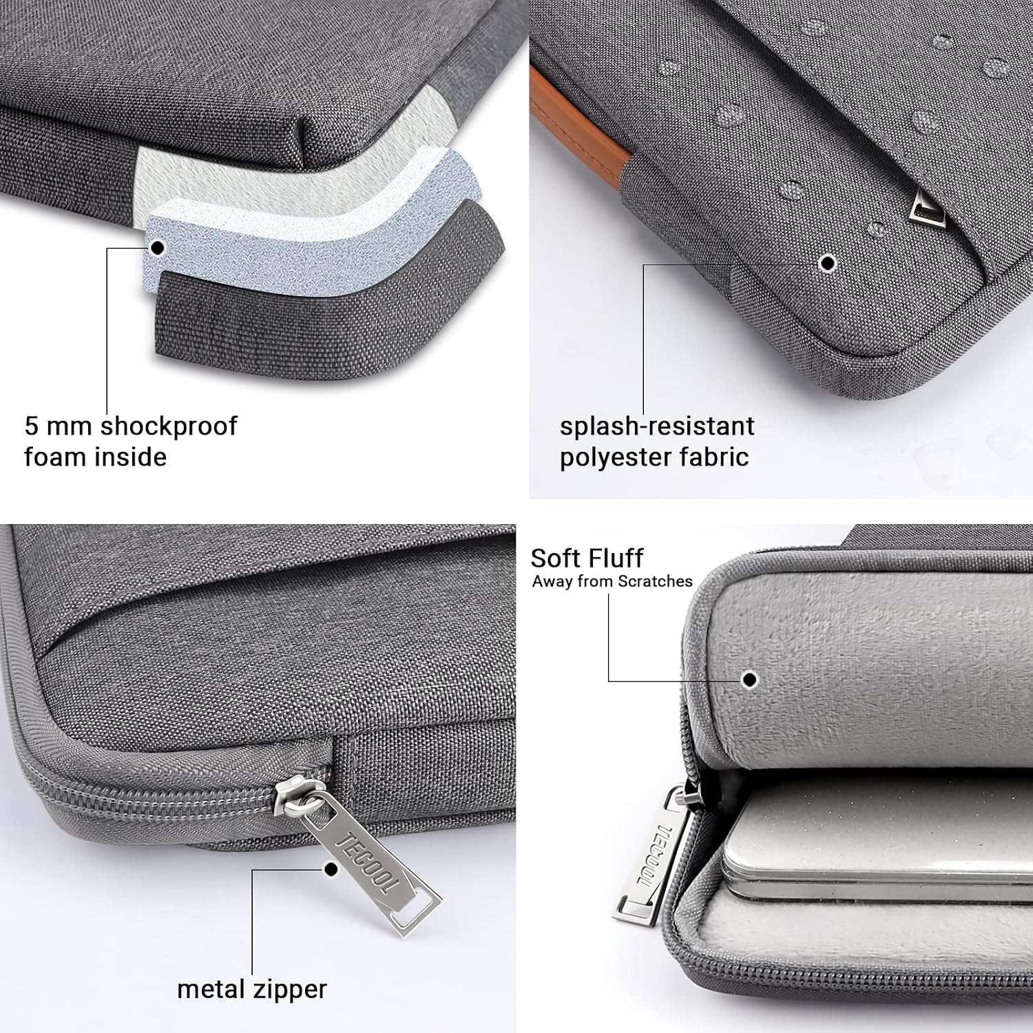 Detalle de TECOOL 15.6-inch laptop sleeve — water-resistant case
