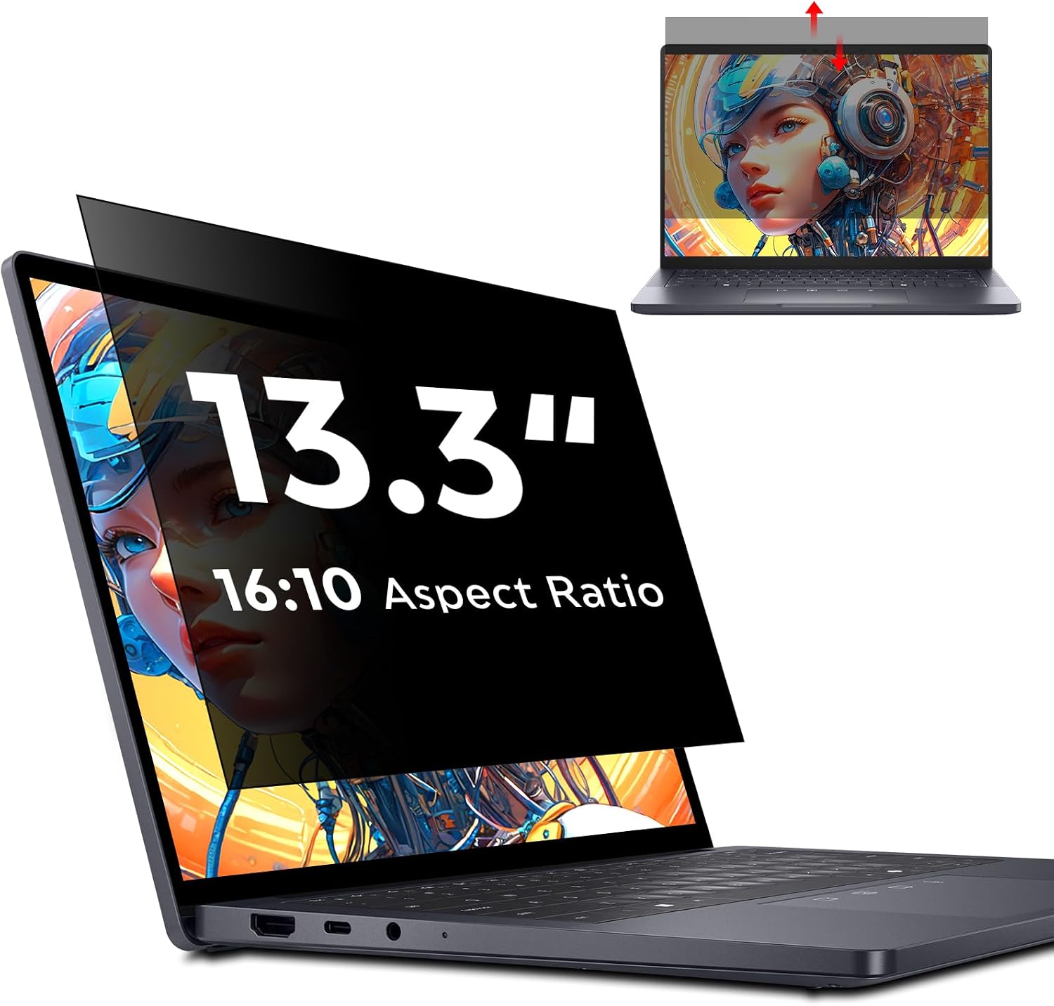 Detalle 2 de LUSA DESIGN Sichtschutzfolie für Laptop 16 Zoll (16:10) mit Anti-Spy & Blaulicht-Filter