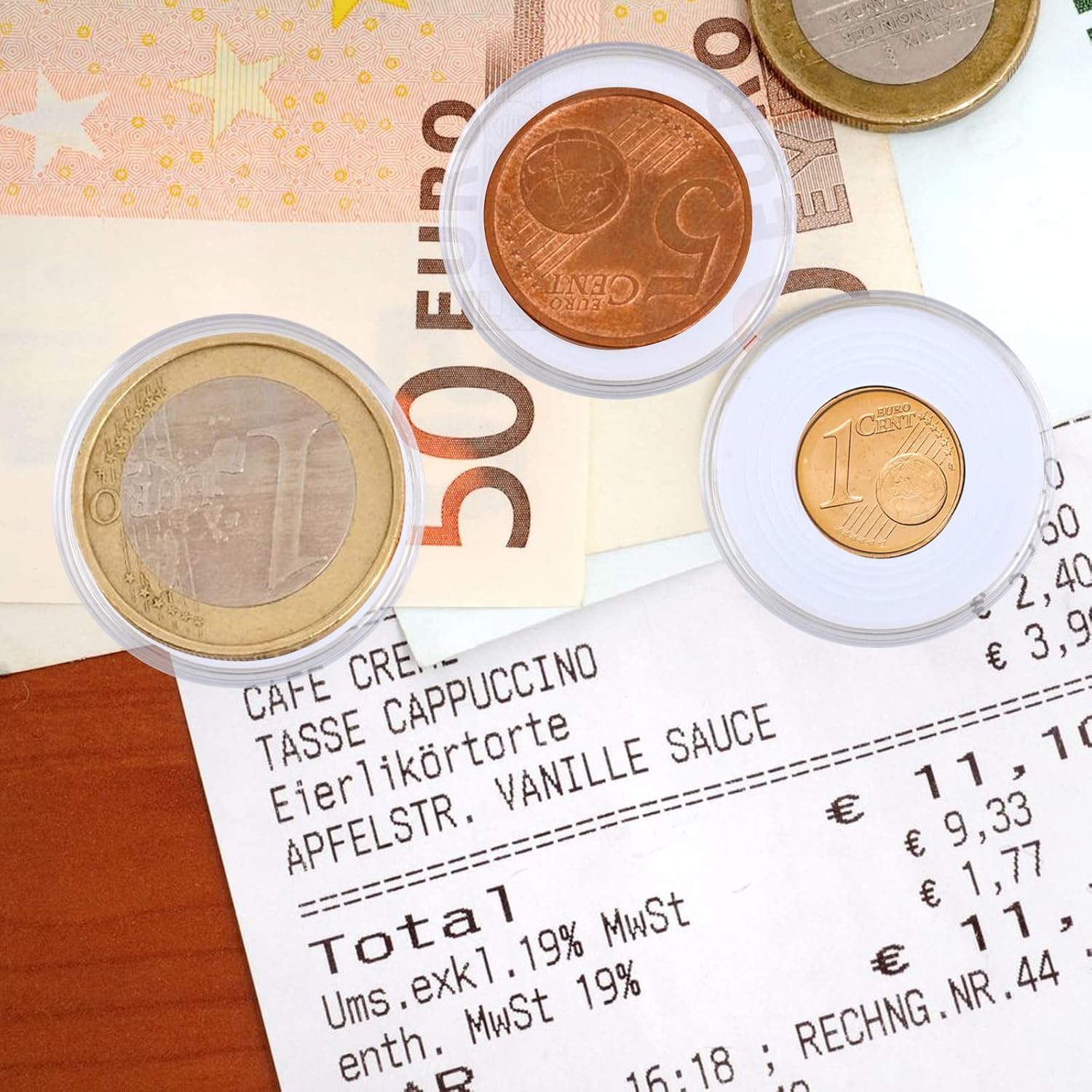 Detalle de Utron 17YBH0001 Coin Capsules, 40mm Clear Plastic with Adjustable Foam Rings