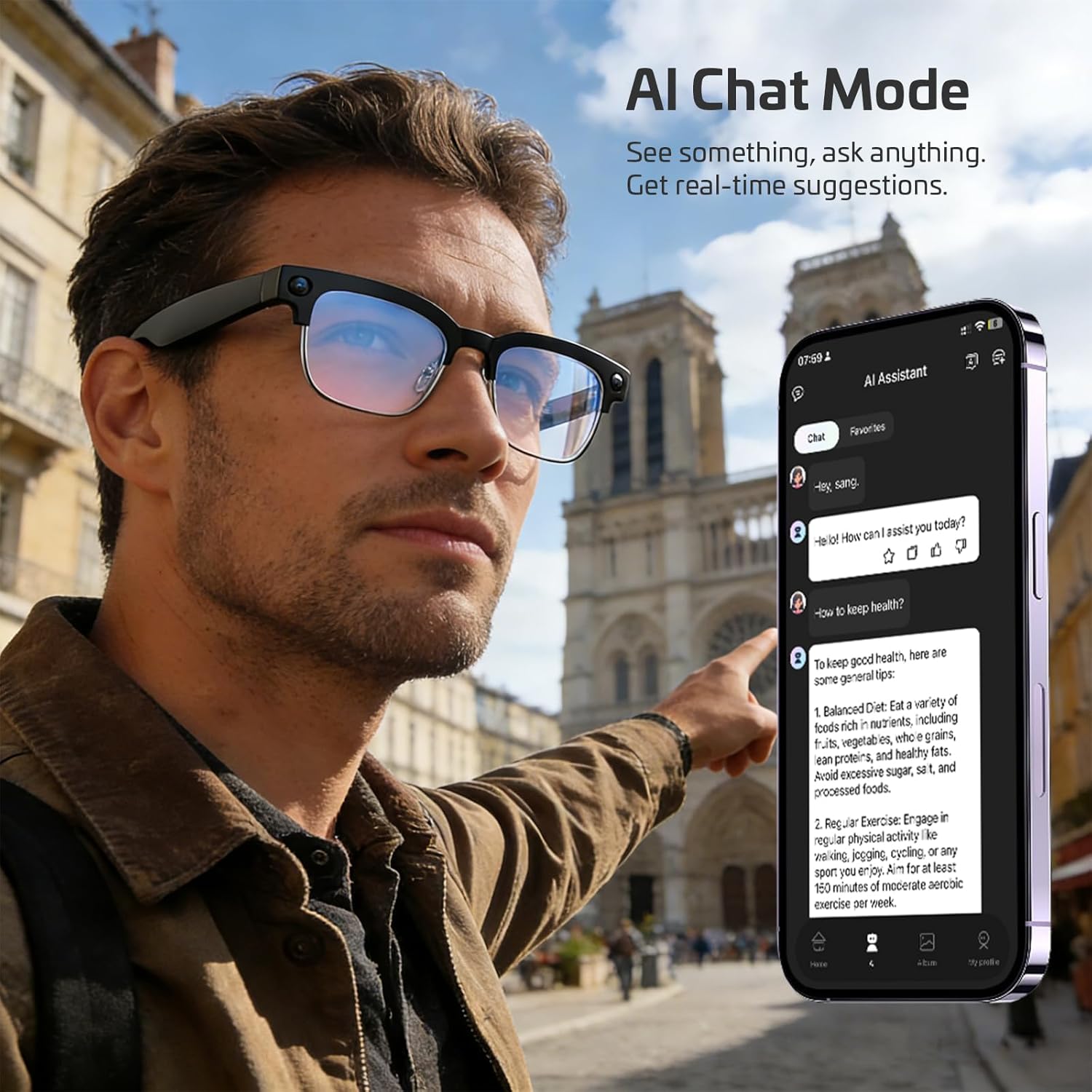 Detalle de AI Smart Glasses 8MP Camera