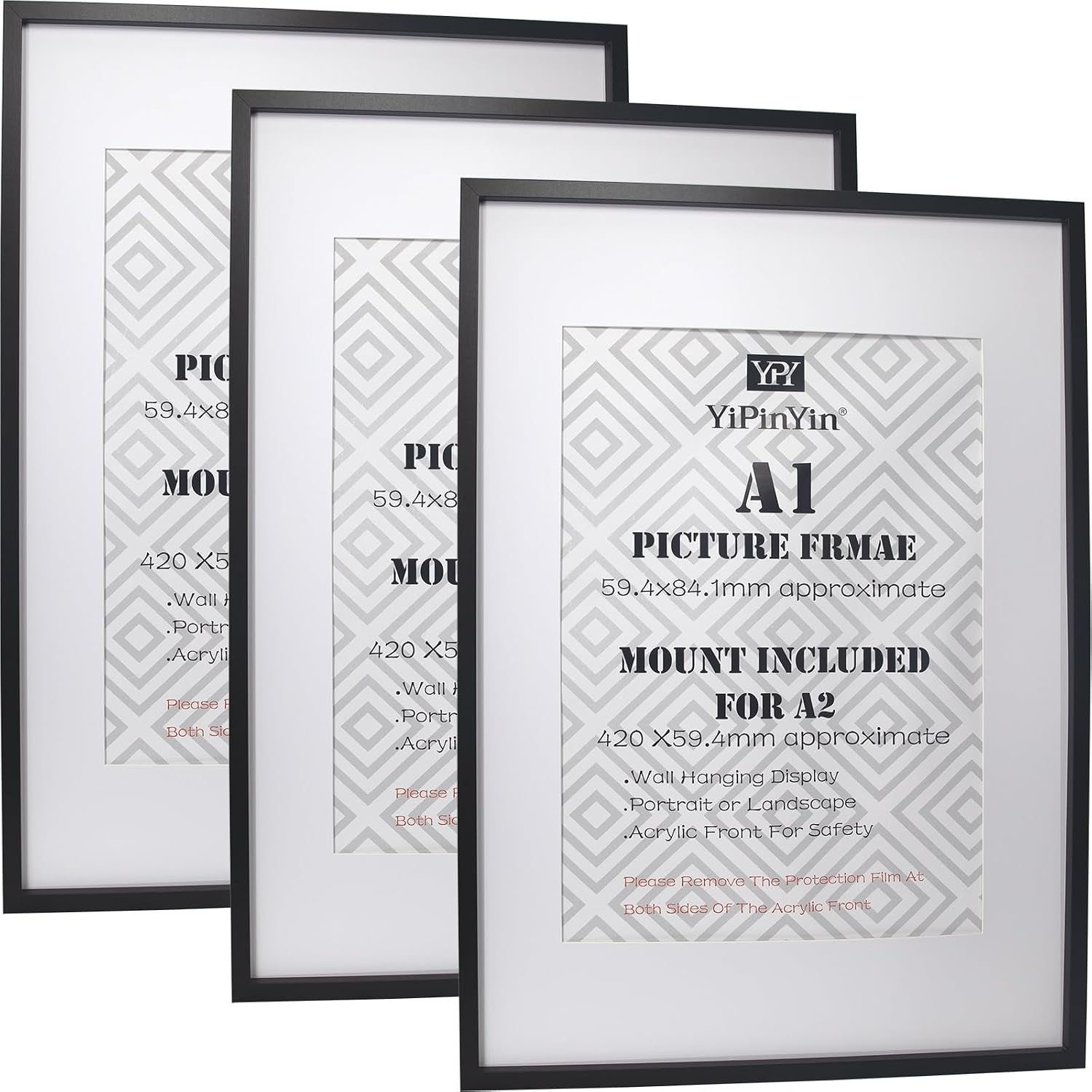 Detalle de A1 Black Picture Frame Set of 3 for A2 Posters 🖼