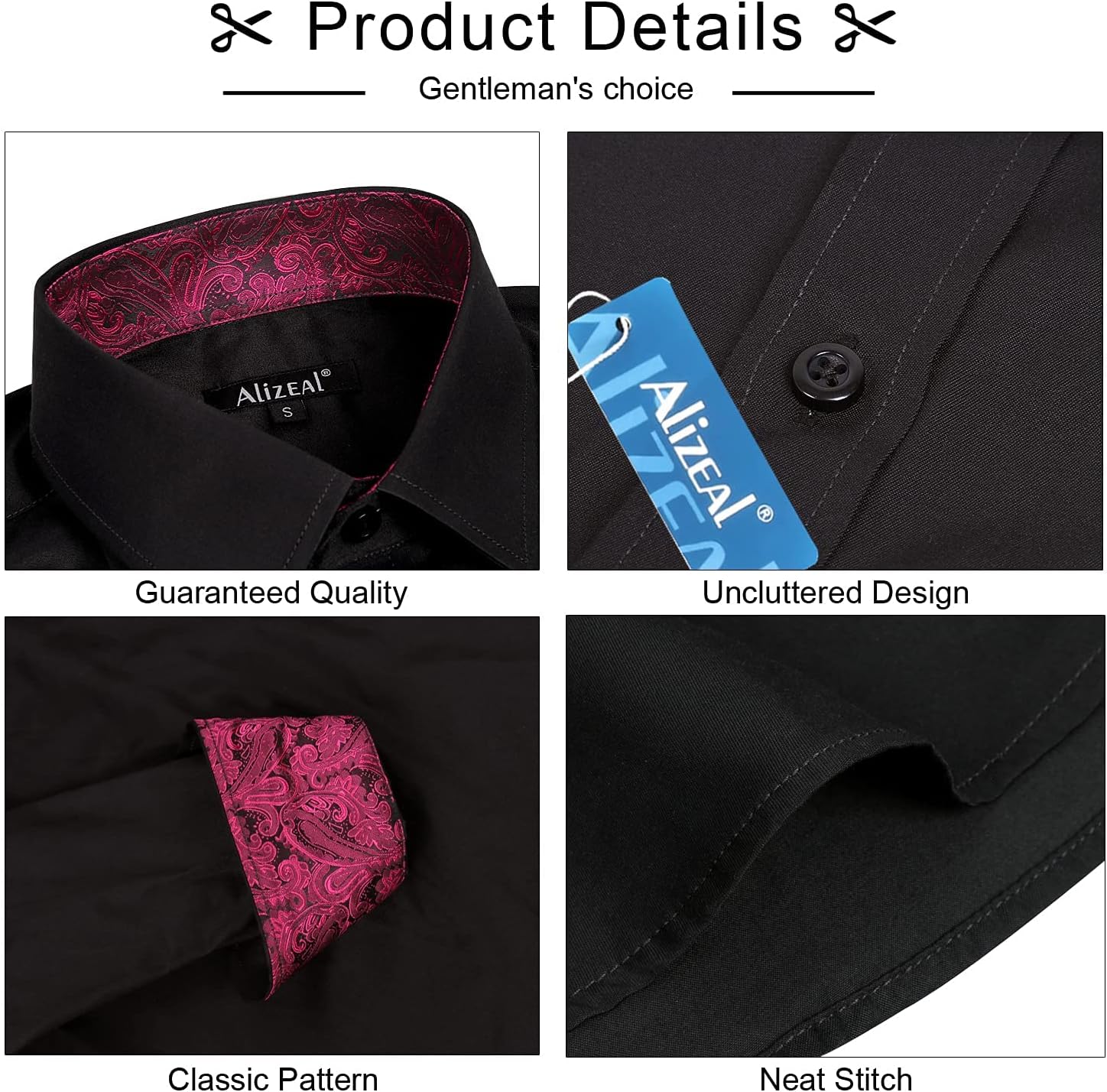 Thumbnail 4 de Alizeal Men's Patchwork Slim Fit Dress Shirt – Long Sleeve