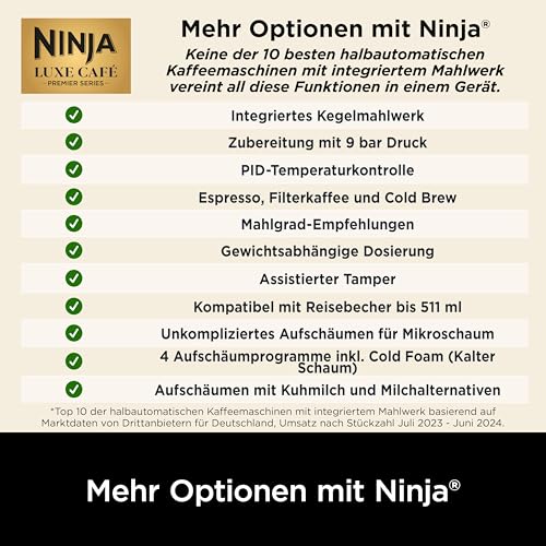 Thumbnail 7 de Ninja Luxe Café Premier 3-in-1-Kaffeemaschine mit Mahlwerk & Aufschäumer – Gunmetal