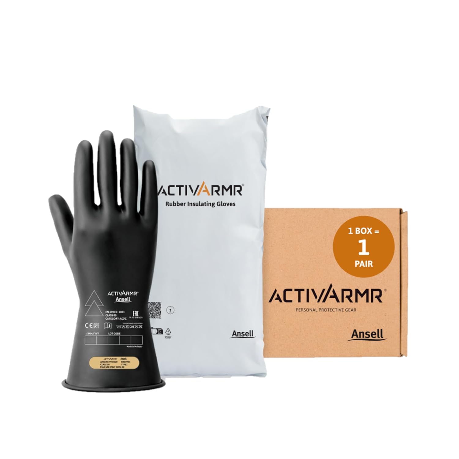 Detalle de Ansell ActivArmr Guanti Dielettrici per Elettricisti – Classe 0/00, 28 cm, taglia L, lattice isolante