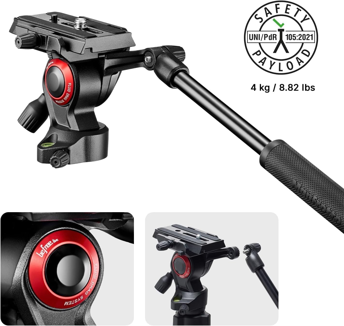 Detalle 2 de マンフロット MVH400AH Befree live 小型フルードビデオ雲台 40mmフラットベース・耐荷重4kg