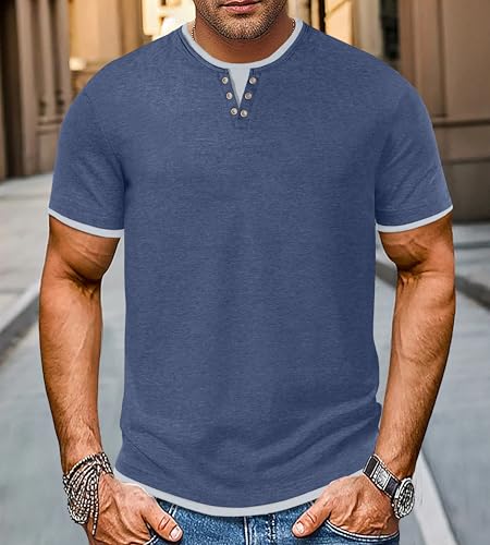 Detalle 2 de Hisir Camiseta de Verano para Hombre: Manga corta, cuello redondo y bloques de color