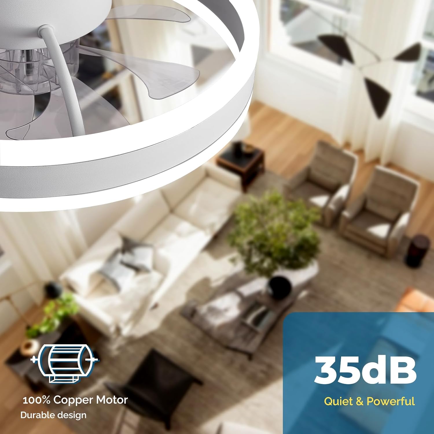 Detalle 2 de CHANFOK 16'' Smart Ceiling Fan with Light and Remote (White)