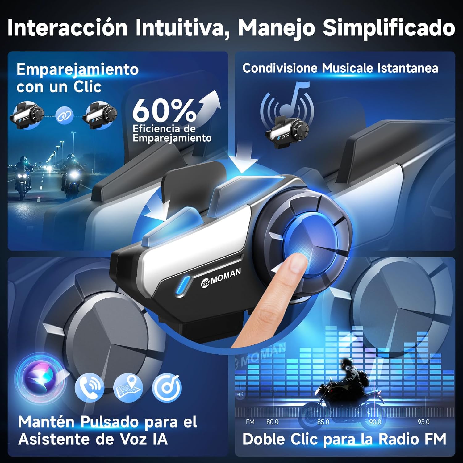 Thumbnail 6 de Moman H2S Intercom Casco Moto 2 Vías