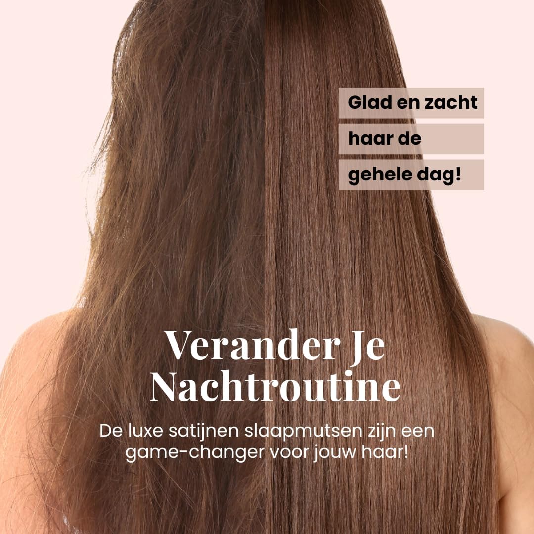 Detalle de Beyeza satijnen slaapmuts 2 stuks, dubbel gevoerd, 36 cm, zwart
