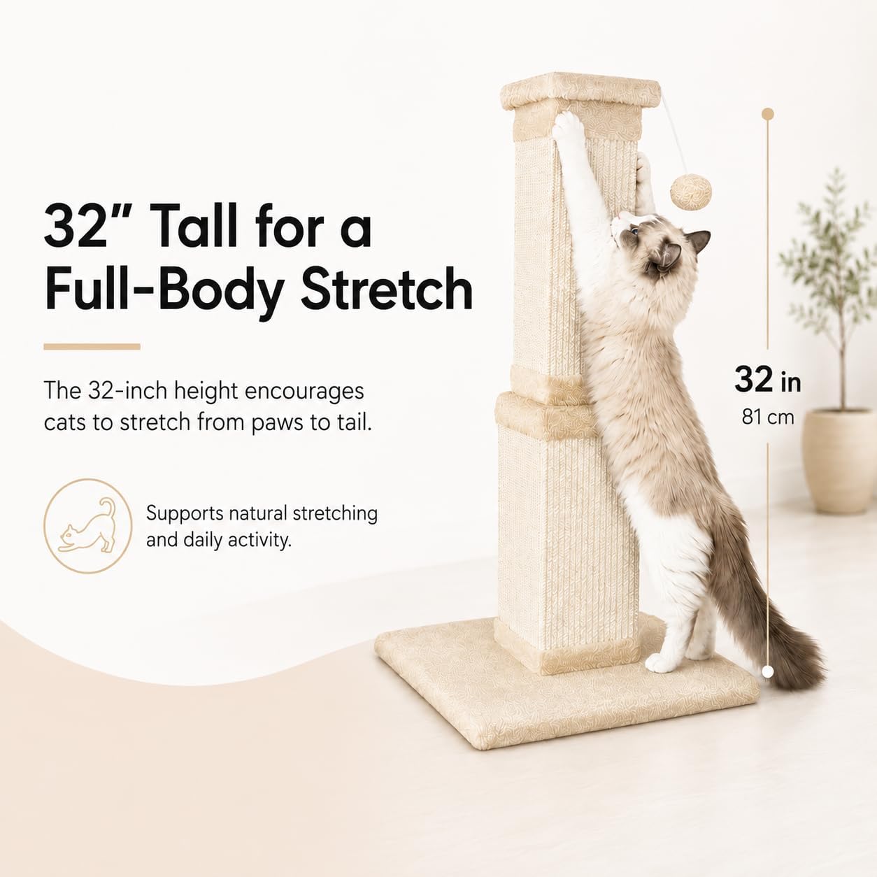 Thumbnail 5 de AGYM Cat Scratching Post for Large Cats (81cm) – Sturdy Sisal Post for Indoor Cats