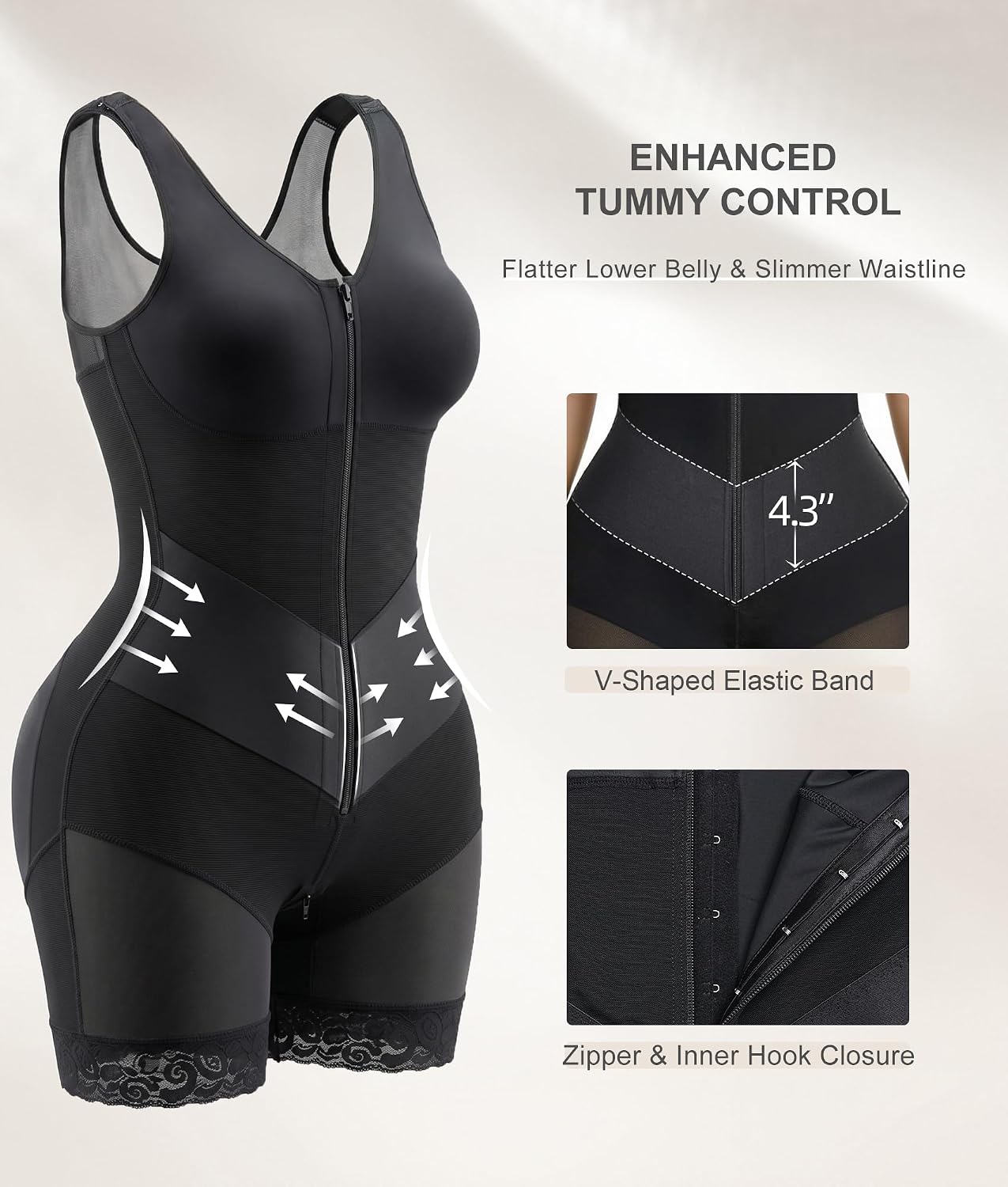 Detalle de SHAPERX V-Shaped Full Body Shaper with Tummy Control and Wire-Free Support