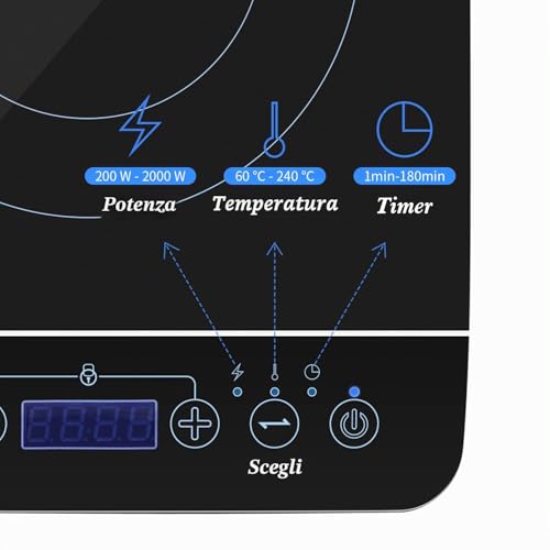 Detalle de Aigostar Piastra a induzione portatile 1 Fuoco 2000W: potenza, praticità e sicurezza in un formato compatto