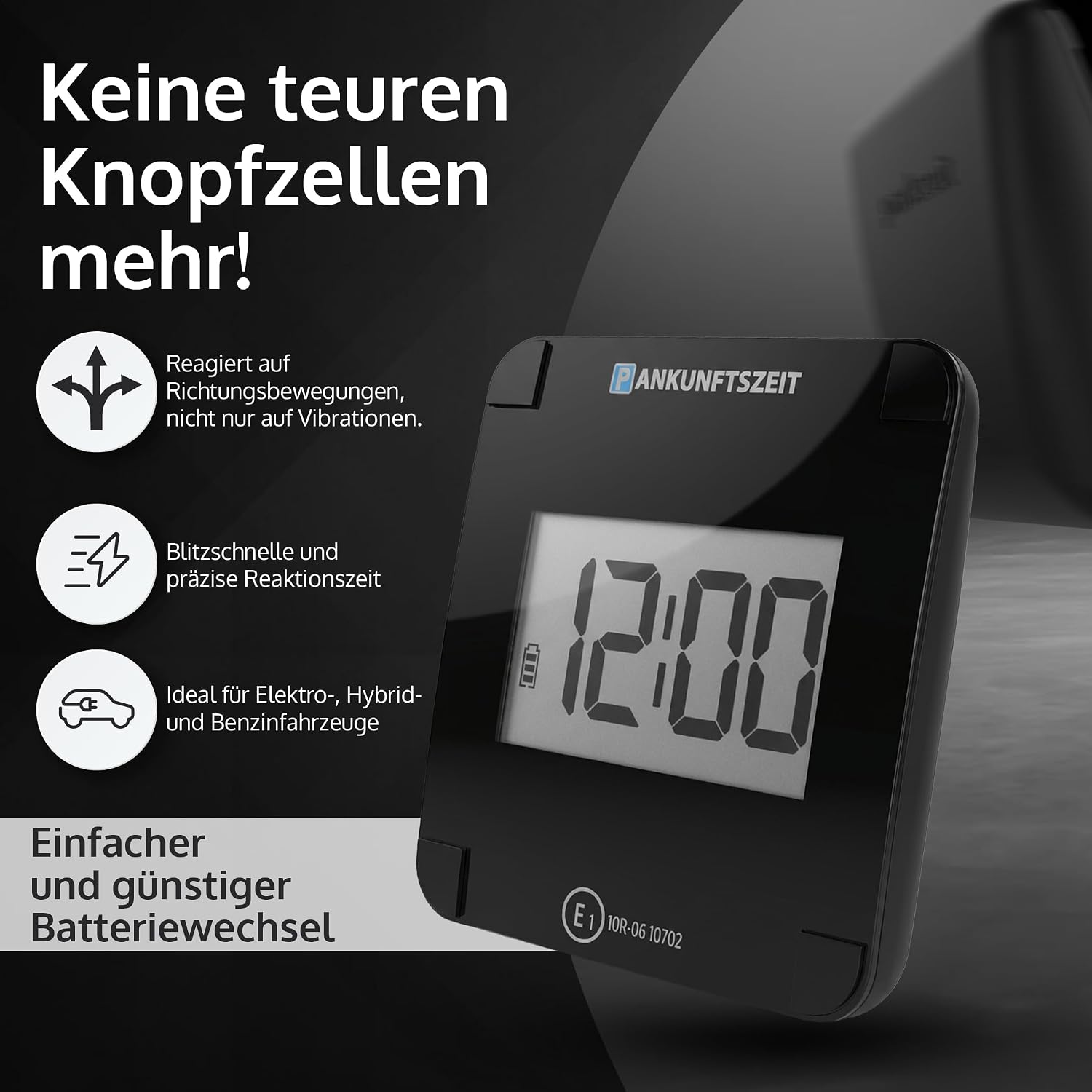 Detalle de parkzeit NEW 2026 Elektronische Parkscheibe (automatisch, KBA-zugelassen) mit 1× AA-Langlaufbatterie