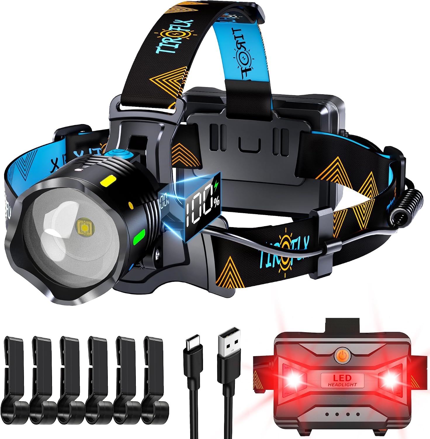 Detalle de TIROFLX upgrade-1 Rechargeable Headlamp, 12 Modes, Motion Sensor, IP65