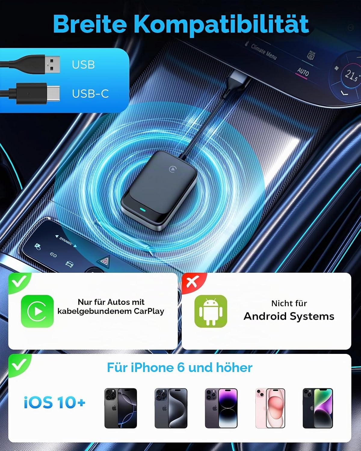 Thumbnail 6 de MoKo CarPlay Wireless Adapter für Apple iPhone – kabellos aus kabelgebundenem CarPlay nutzen