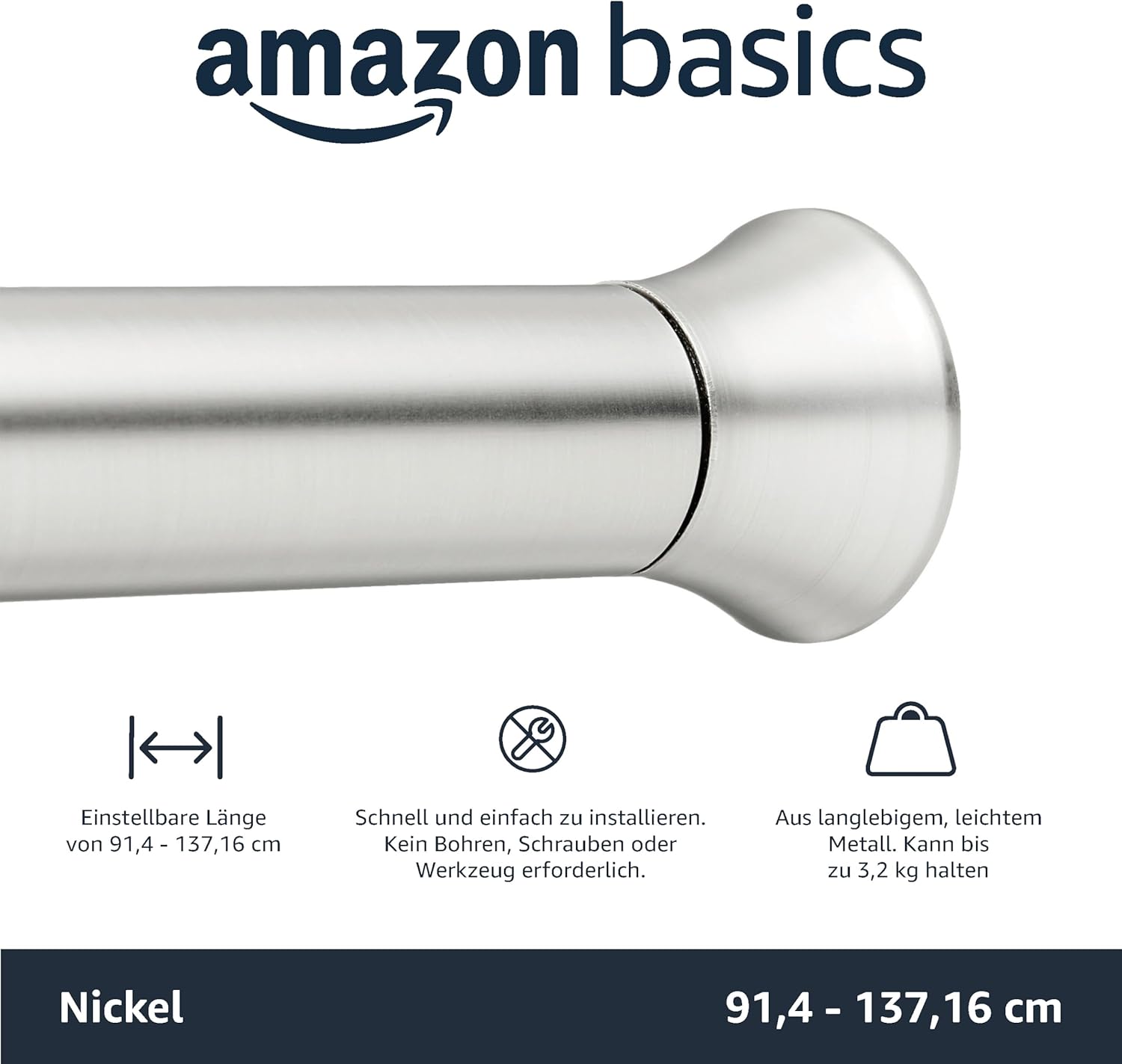 Thumbnail 1 de Amazon Basics Verstellbare Duschvorhang-Spannstange, 91 bis 137 cm, Nickel