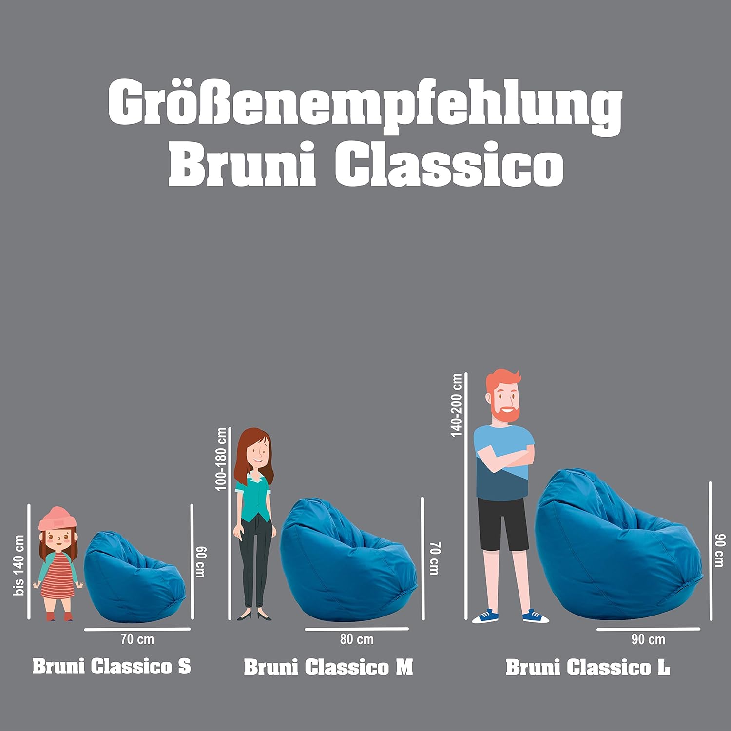 Detalle de Bruni Sitzsack Classico M in Lichtblau – Sitzsack mit Innensack, abziehbarem Bezug und EPS-Perlen-Füllung
