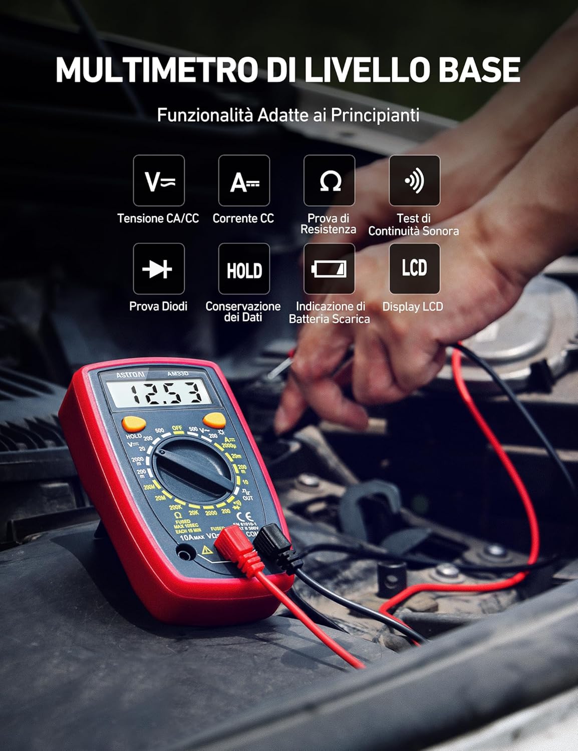 Thumbnail 2 de AstroAI Tester Elettricista 2000 Conteggi, Multimetro Digitale professionale per test di tensione, resistenza e continuità
