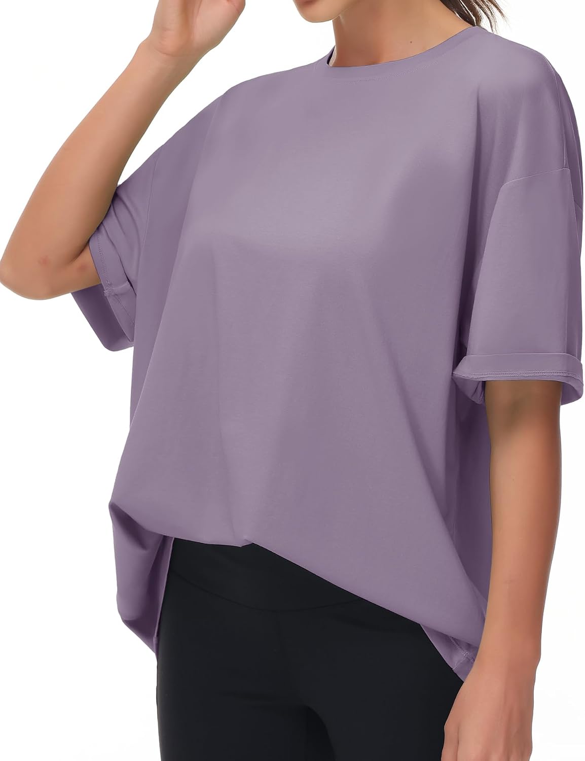 Detalle 2 de THE GYM PEOPLE Damen Oversize T-Shirt mit Rundhalsausschnitt (Kurzarm) – Basic aus Baumwolle/ Viskose/ Elastan