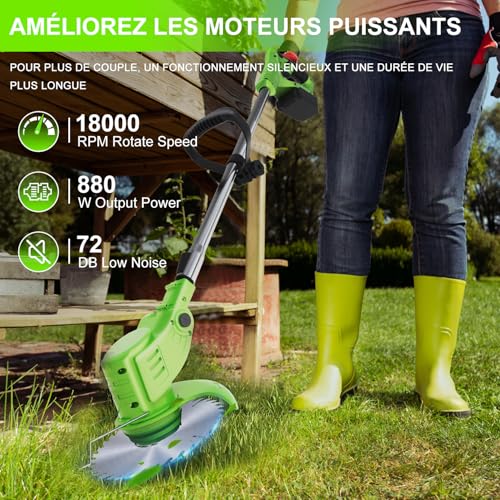 Detalle 2 de Oumeiu débroussailleuse sans fil 21 V, 2 batteries 4,0 Ah et tête orientable