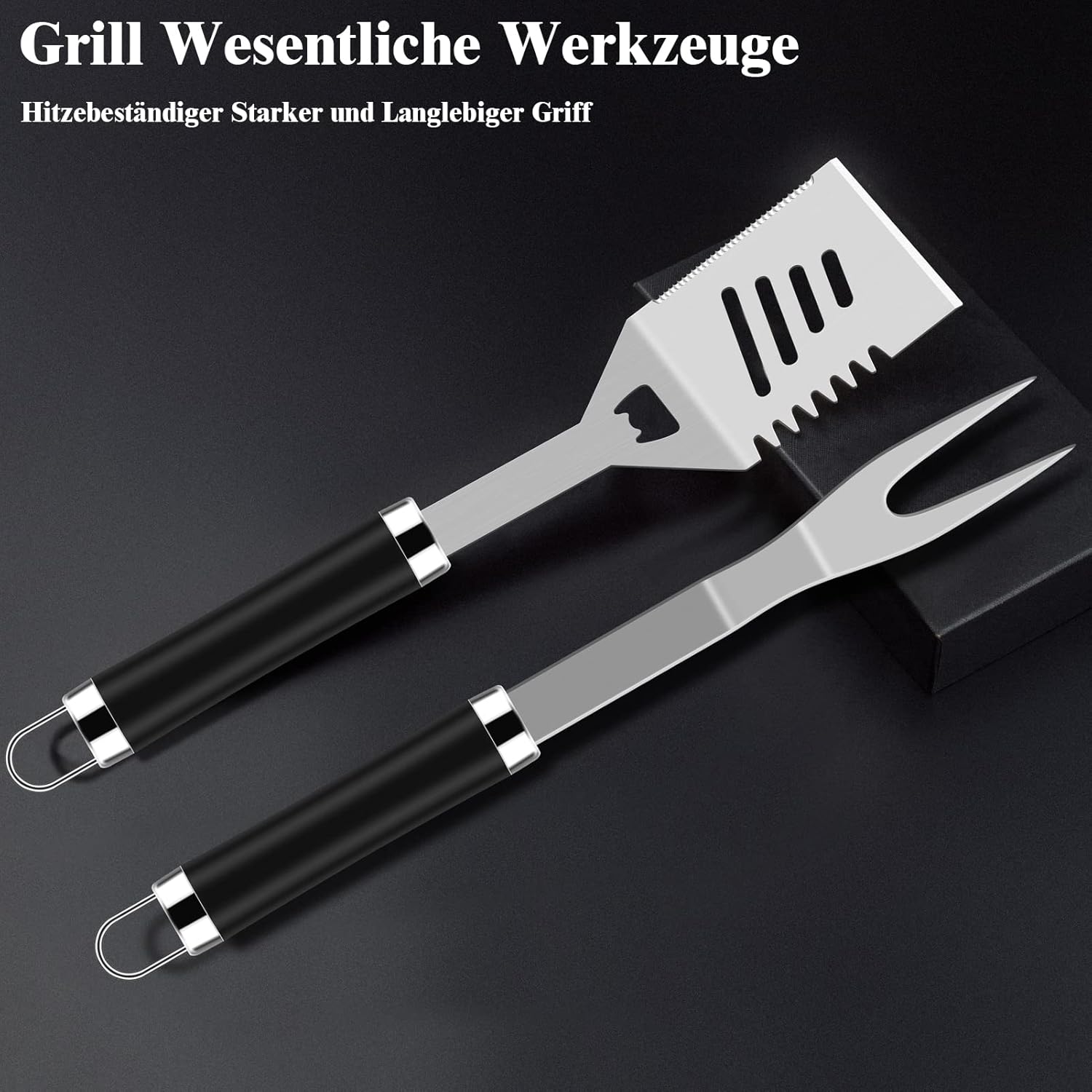 Detalle de Grilliance set di 38 posate per barbecue in acciaio inox con valigetta, nero