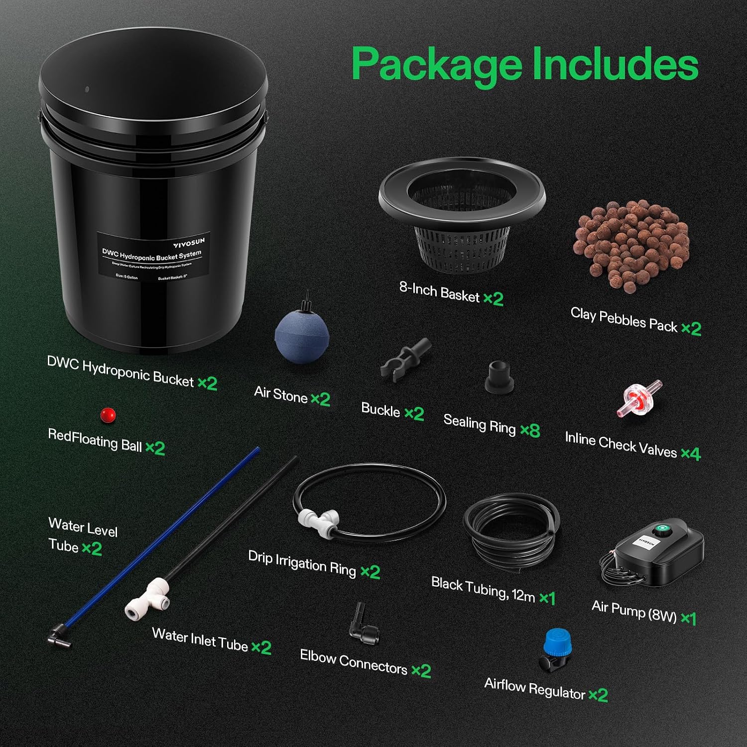 Thumbnail 6 de VIVOSUN DWC-0004 Hydroponic Grow System with Top Drip Kit, 2 Buckets