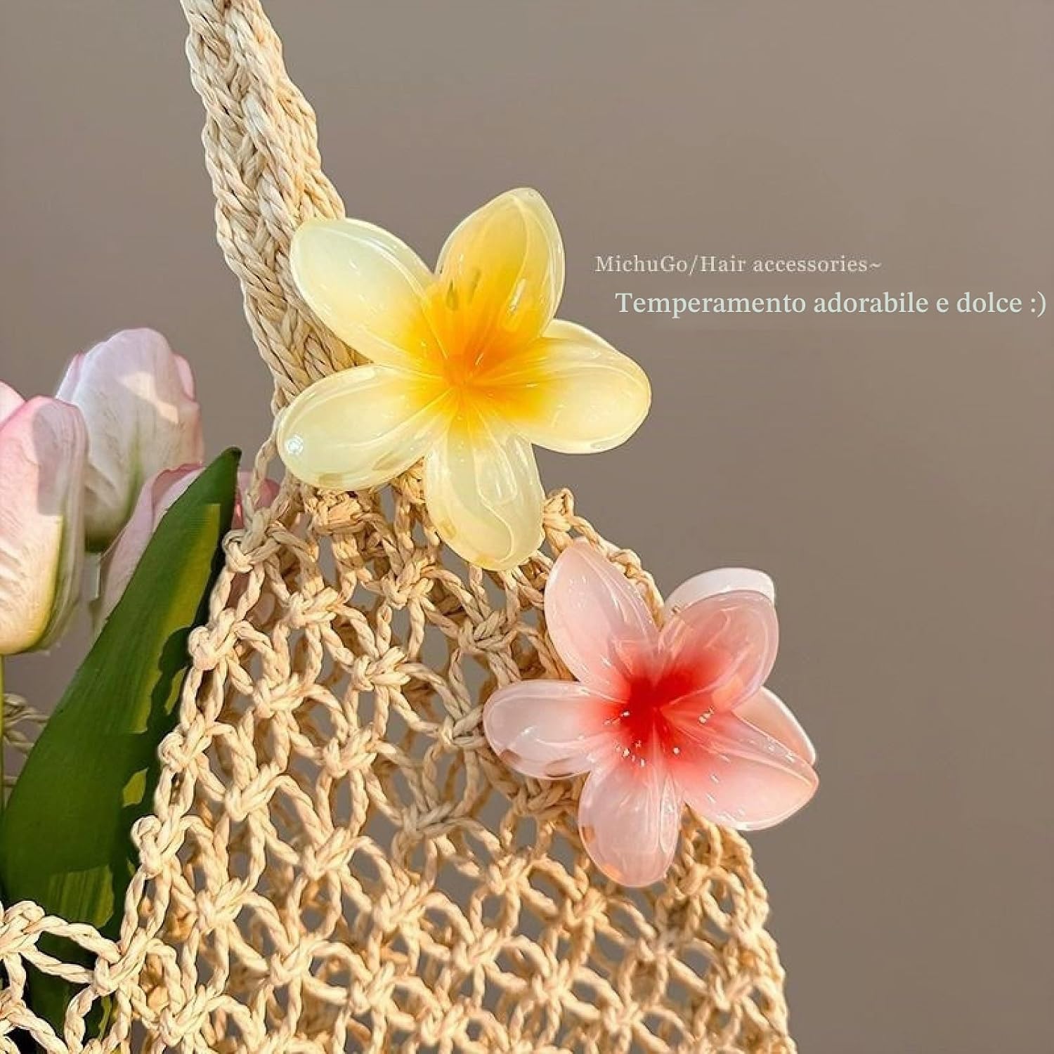 Detalle 2 de Aucuu: Confezione da 8 fermagli per capelli a forma di fiore – clip antiscivolo in stile hawaiano